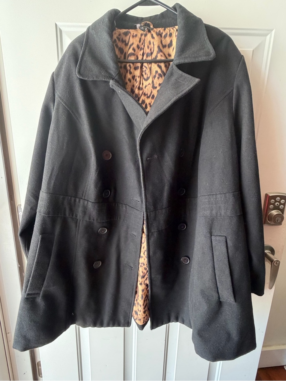 Torrid Size 3 Classic Black Women's Peacoat with Leopard Lining - Picture 2 of 5